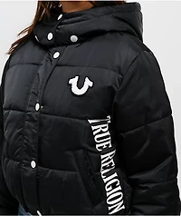True Religion Patched Black Crop Puffer Jacket
