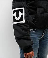 True Religion Patched Black Crop Puffer Jacket