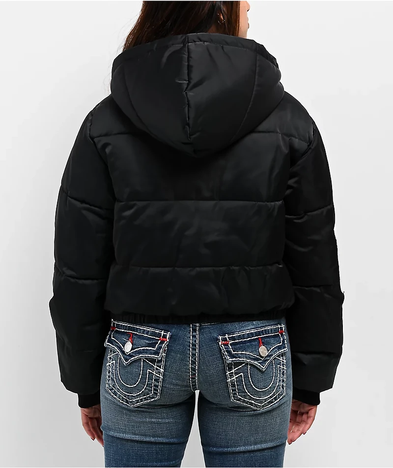 True Religion Patched Black Crop Puffer Jacket