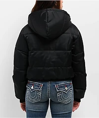 True Religion Patched Black Crop Puffer Jacket