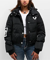 True Religion Patched Black Crop Puffer Jacket