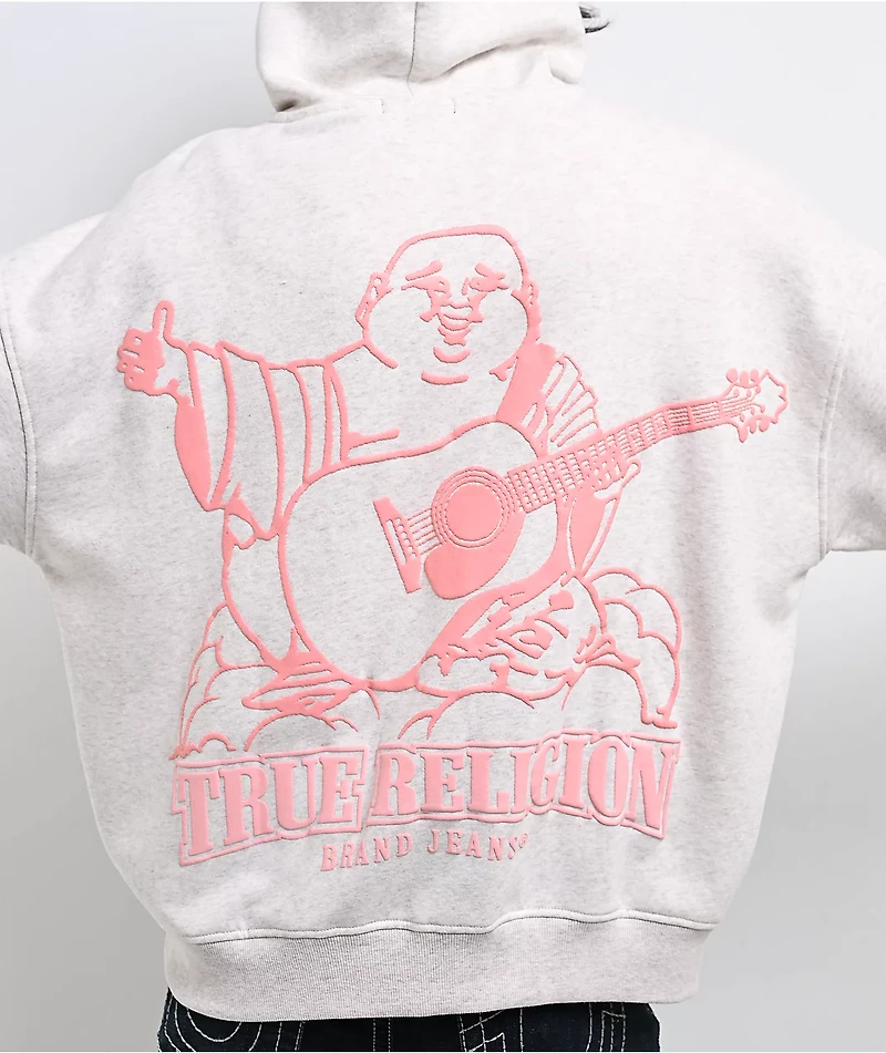 True Religion Puff-Print Heather Grey Zip Hoodie