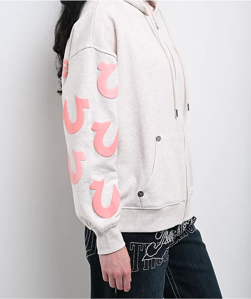 True Religion Puff-Print Heather Grey Zip Hoodie