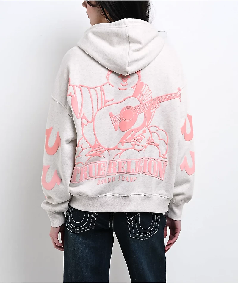 True Religion Puff-Print Heather Grey Zip Hoodie