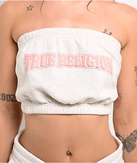 True Religion Puff-Print Heather Oatmeal Tube Top