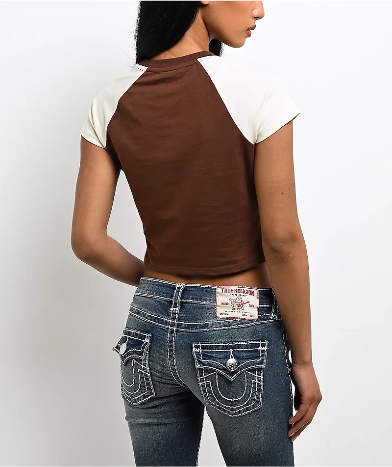 True Religion Raglan Brown & White Crop T-Shirt