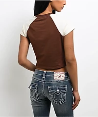 True Religion Raglan Brown & White Crop T-Shirt