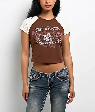 True Religion Raglan Brown & White Crop T-Shirt
