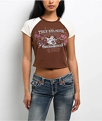 True Religion Raglan Brown & White Crop T-Shirt