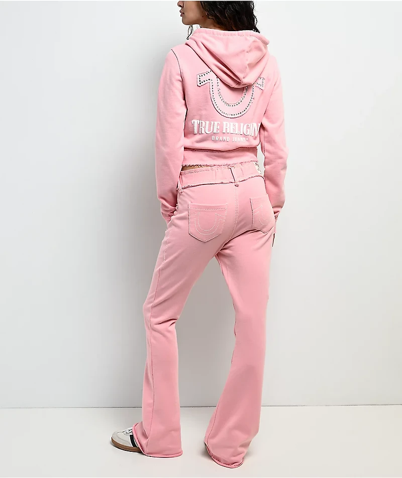 True Religion Raw Edge Big T Candy Pink Flare Sweatpants