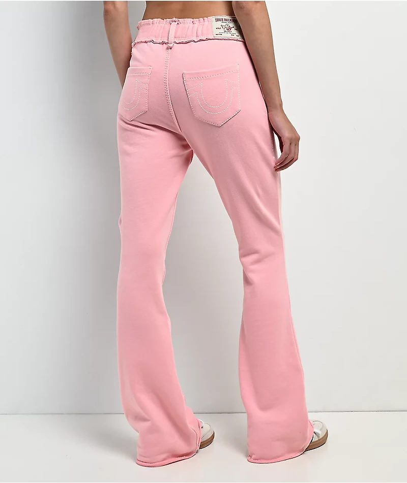 True Religion Raw Edge Big T Candy Pink Flare Sweatpants