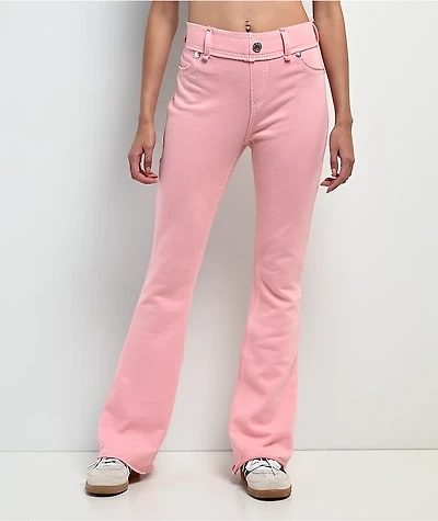 True Religion Raw Edge Big T Candy Pink Flare Sweatpants