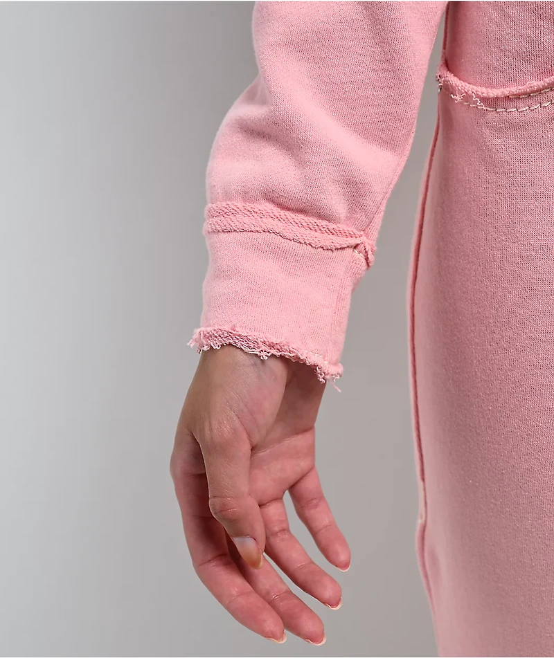 True Religion Raw Edge Shrunken Big T Candy Pink Crop Zip Hoodie
