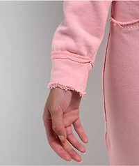True Religion Raw Edge Shrunken Big T Candy Pink Crop Zip Hoodie
