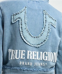 True Religion Raw Edge Shrunken Big T Pacific Wash Crop Zip Hoodie