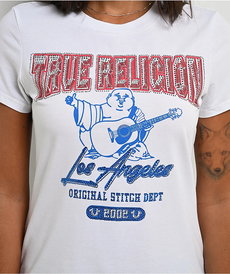 True Religion Rhinestone Buddha Red, White & Blue T-Shirt