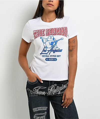 True Religion Rhinestone Buddha Red, White & Blue T-Shirt