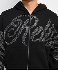 True Religion Rhinestone Script Black Boxy Bodybag Hoodie