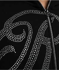 True Religion Rhinestone Script Black Boxy Bodybag Hoodie