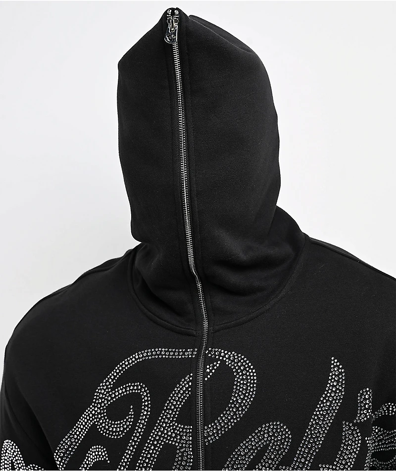 True Religion Rhinestone Script Black Boxy Bodybag Hoodie