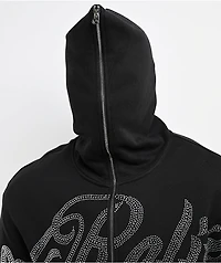 True Religion Rhinestone Script Black Boxy Bodybag Hoodie