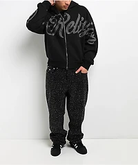True Religion Rhinestone Script Black Boxy Bodybag Hoodie