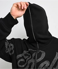 True Religion Rhinestone Script Black Boxy Zip Hoodie