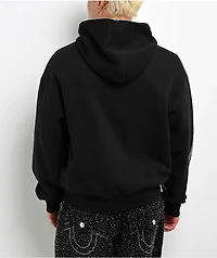 True Religion Rhinestone Script Black Boxy Zip Hoodie