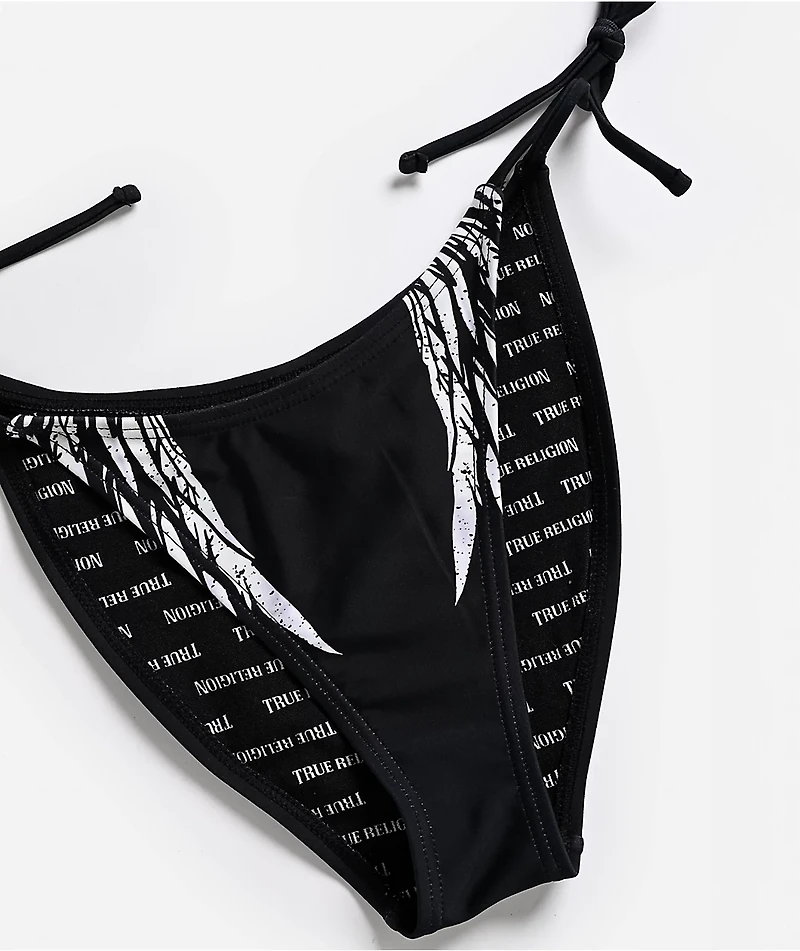 True Religion Rhinestone Wings Black High Leg Bikini Bottom