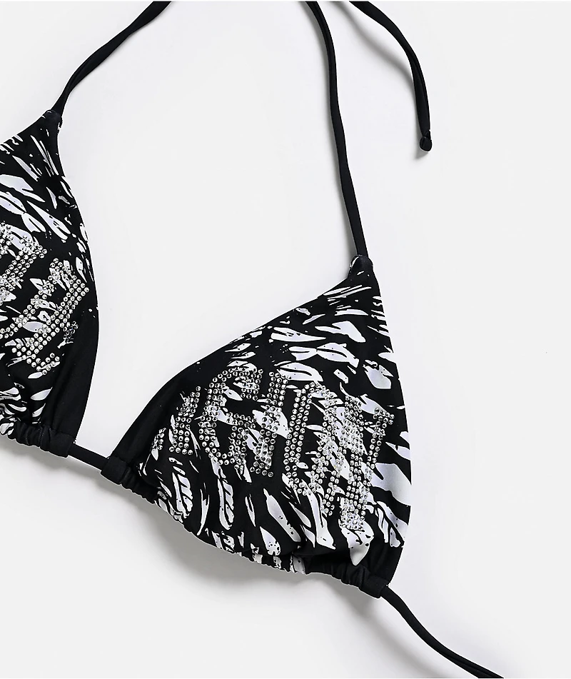 True Religion Rhinestone Wings Black Triangle Bikini Top