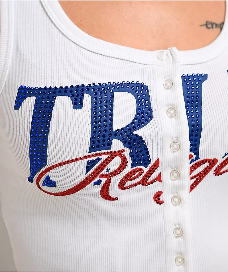 True Religion Ribbed White Button Up Crop Tank Top