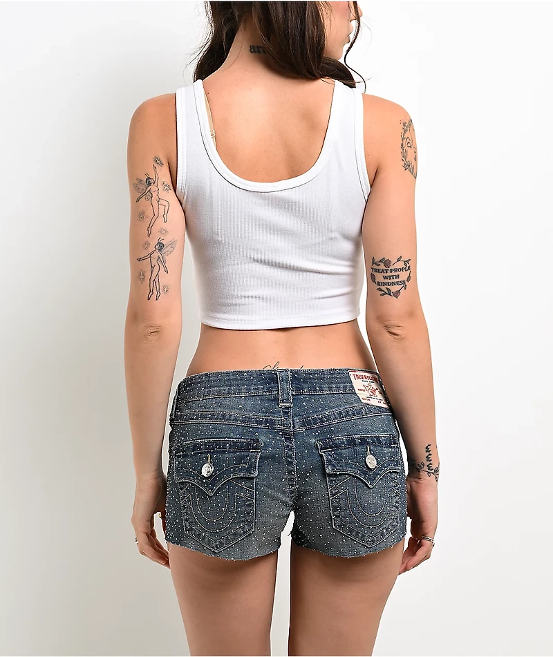 True Religion Ribbed White Button Up Crop Tank Top