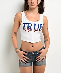 True Religion Ribbed White Button Up Crop Tank Top