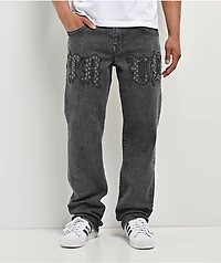 True Religion Ricky Flap Driftwood Dark Grey Wash Straight Leg Jeans