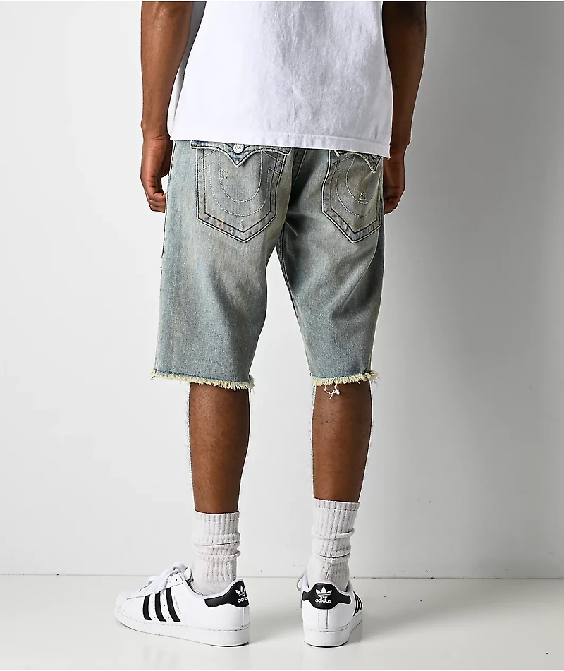 True Religion Ricky Frayed Flap Rocky Point Blue Wash Denim Shorts