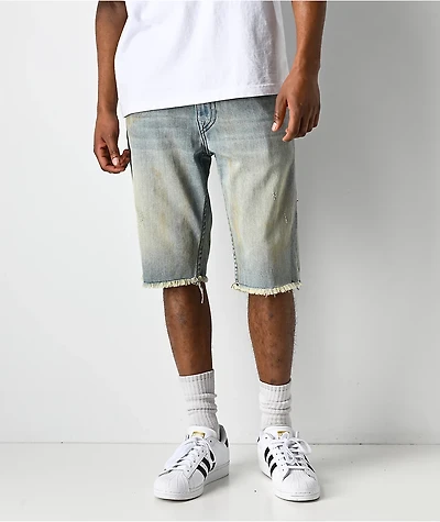 True Religion Ricky Frayed Flap Rocky Point Blue Wash Denim Shorts