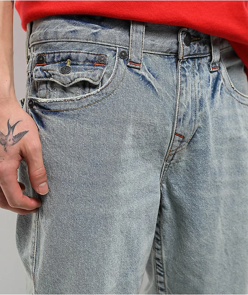 True Religion Ricky Rocky Point Light Wash Relaxed Straight Denim Shorts