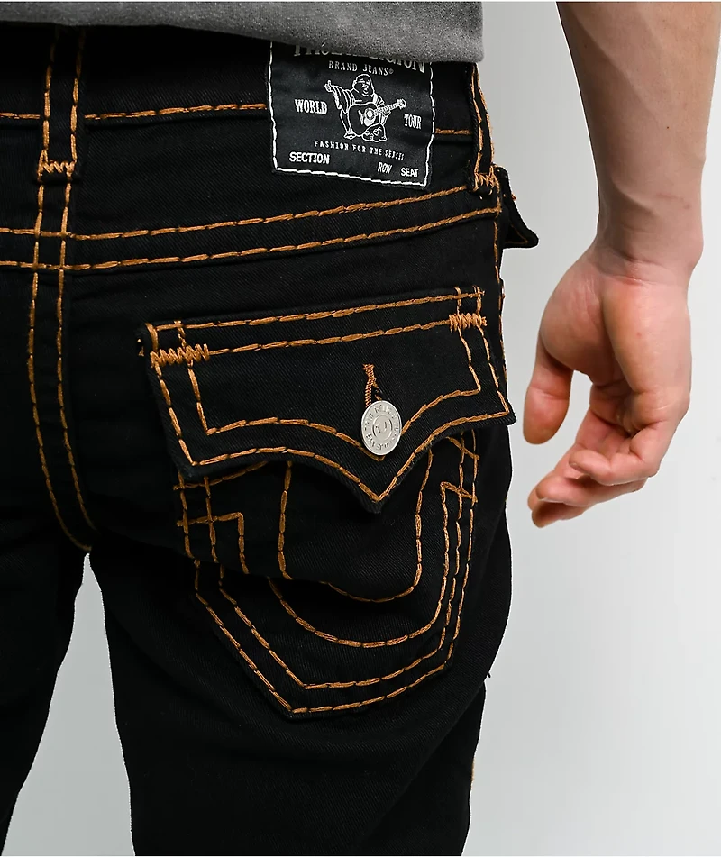 True Religion Ricky Super T Flap Black Wash Straight Leg Jeans