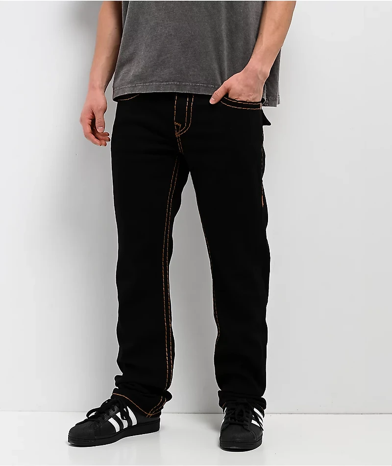 True Religion Ricky Super T Flap Black Wash Straight Leg Jeans