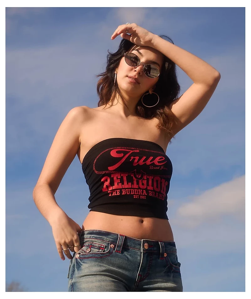 True Religion Ruched Black Tube Top