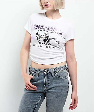 True Religion Ruched Metallic Logo White Crop T-Shirt