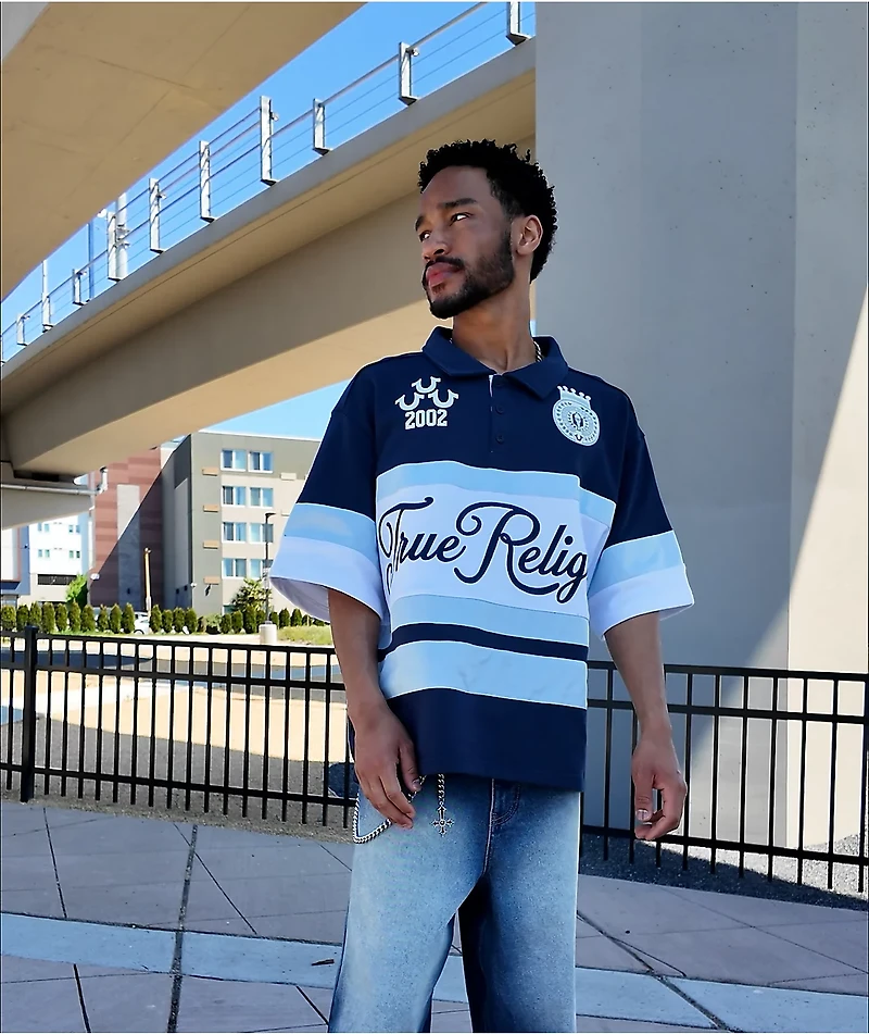 True Religion Rugby Navy, White & Sapphire Relaxed Polo Shirt