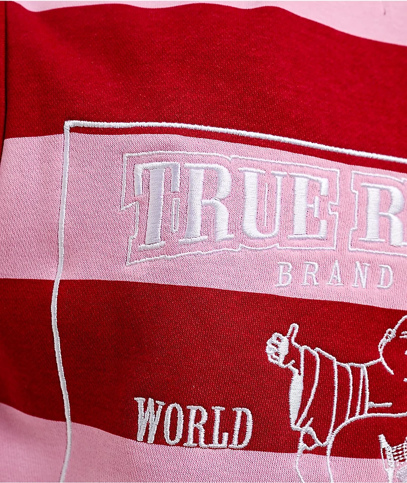 True Religion Rugby Sporty V Notch Pink Stripe Hoodie
