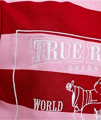 True Religion Rugby Sporty V Notch Pink Stripe Hoodie