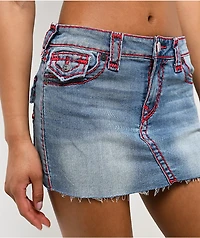 True Religion Sadie Super T Flap Blue Wash Mini Skirt