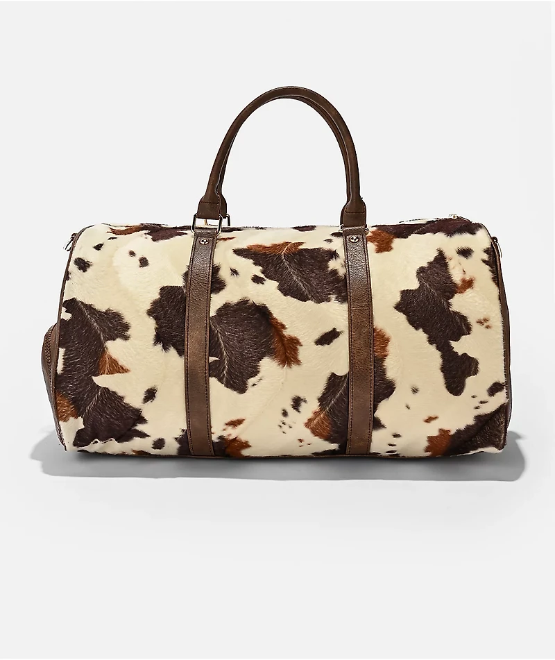 True Religion Scurlock Brown Cow Print Duffel Bag