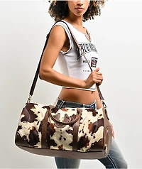 True Religion Scurlock Brown Cow Print Duffel Bag