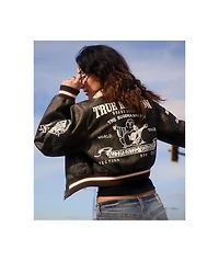 True Religion Sherpa Collared Washed Brown Crop Aviator Jacket