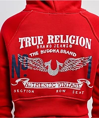 True Religion Shrunken Crystal Wing Barbados Cherry Red Crop Zip Hoodie
