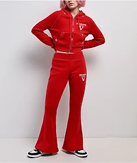 True Religion Shrunken Crystal Wing Barbados Cherry Red Crop Zip Hoodie